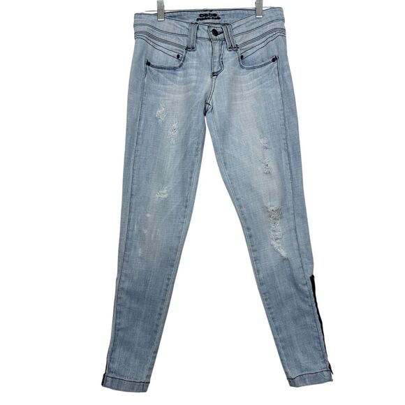 bebe Jeans Womens Size 28 Light Wash Low Rise Skinny Distressed Denim Zippers - Picture 2 of 16